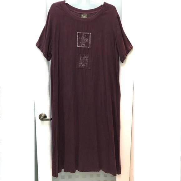 🎉2xHP🎉 BLUE CACTUS Linen Maxi Dress Beach Pool Cover Up Maroon Vintage Plus 3X - Picture 1 of 11